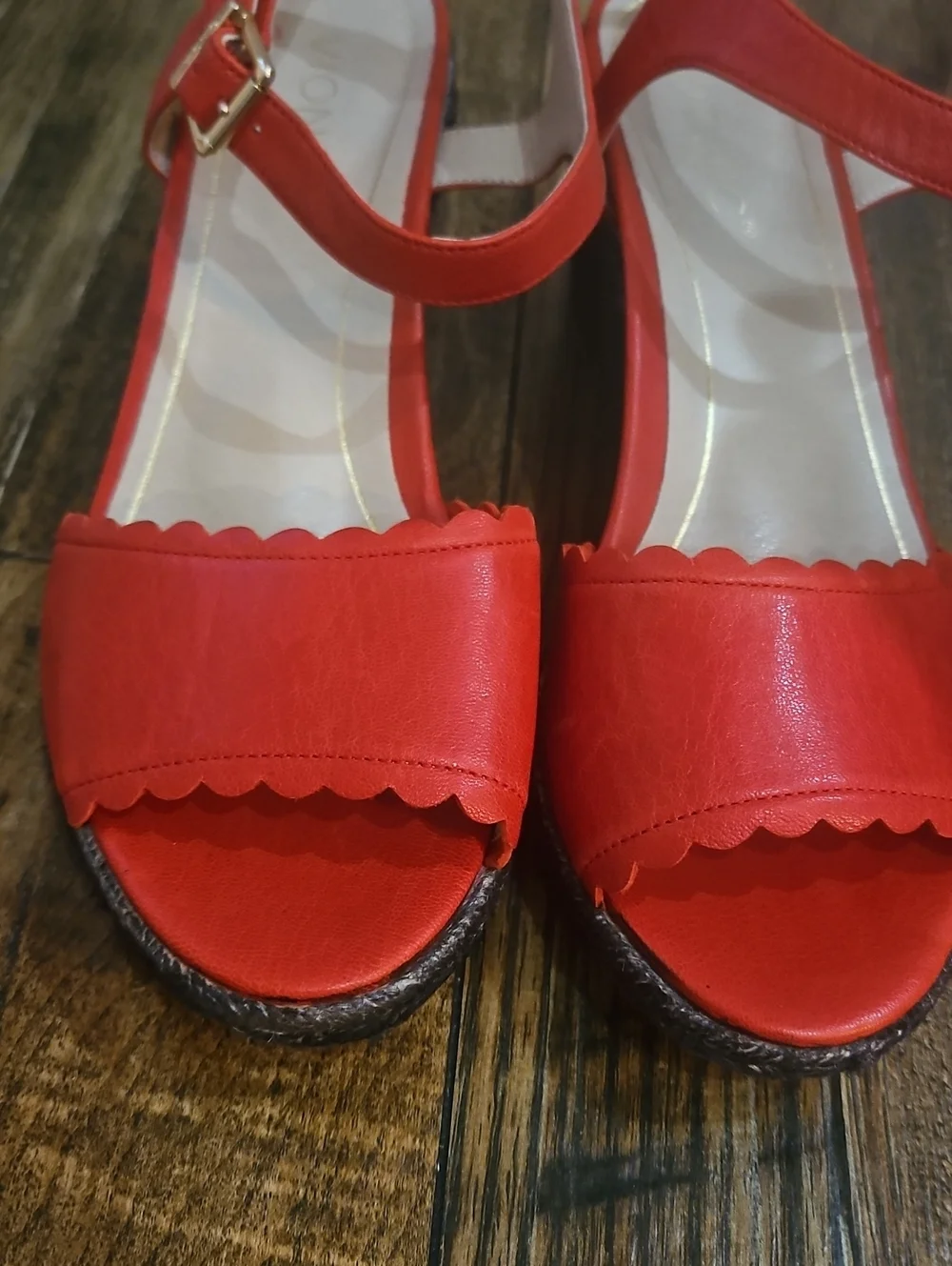 Vionic Women’s Red Sandals W/ Black Espadrille Wedge Heel & Ankle Strap